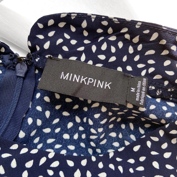 MinkPink • Breezy Babydoll Dress • Sz M • Navy Blue w White • Trapeze • Like New - Picture 9 of 11